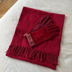 Woolen Scarf and glove set Burgundy Red Women